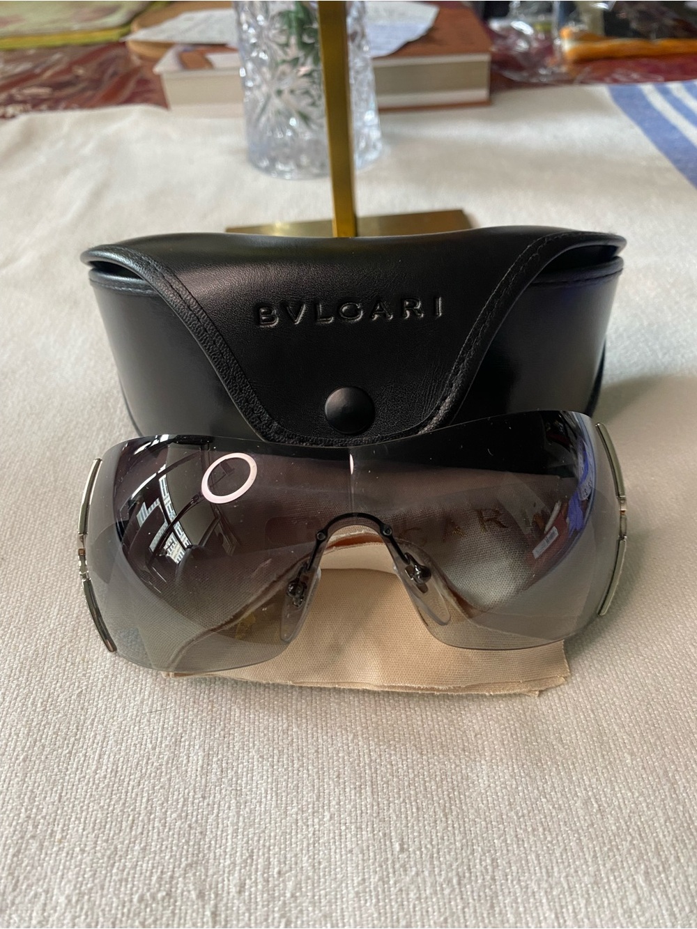 Bulgari Gray Gradient Shield Sunglasses with Black Case